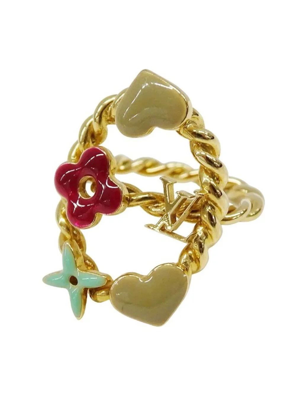 Louis Vuitton Ring Bark Sweet Monogram Gold Multicolor Large Logo Presence